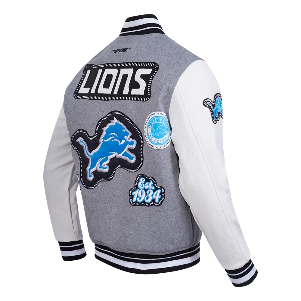 Detroit Lions Diy Pick Stitch Grey Varsity Jacket - Image 3