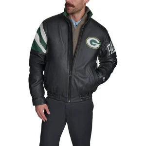 Men's Green Bay Packers Midfield Black Leather Jacket