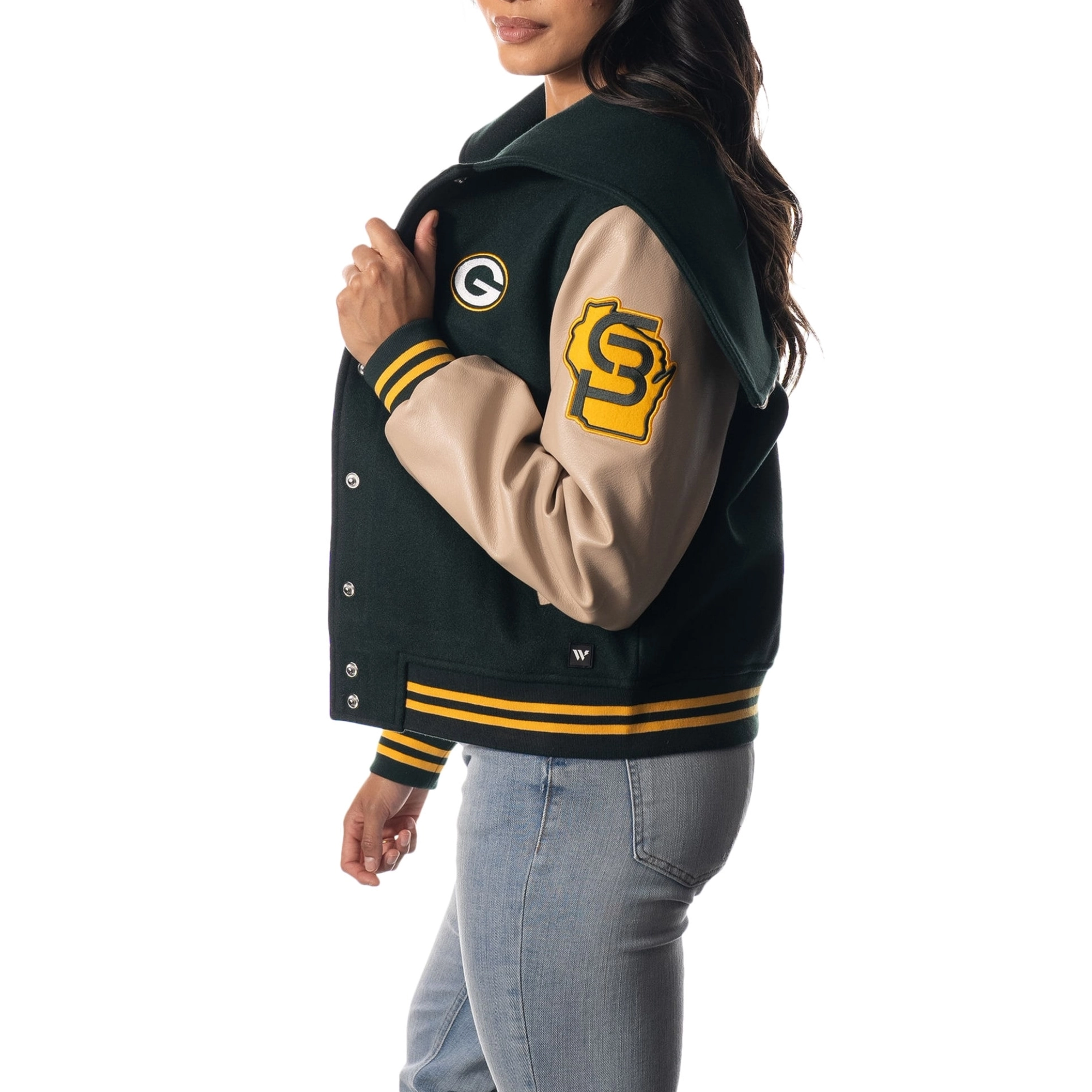 Green Bay Packers Women’s Sailor Hooded Varsity Jacket - Image 2