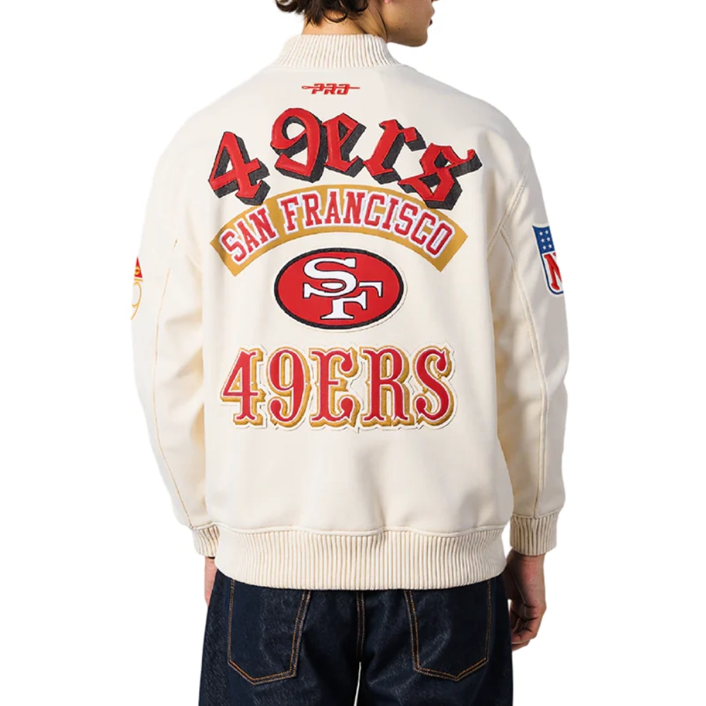 San Francisco 49ERS Best of Men’s White Leather Varsity Jacket - Image 2