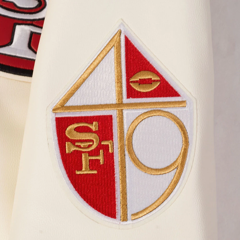 San Francisco 49ERS Best of Men’s White Leather Varsity Jacket - Image 8