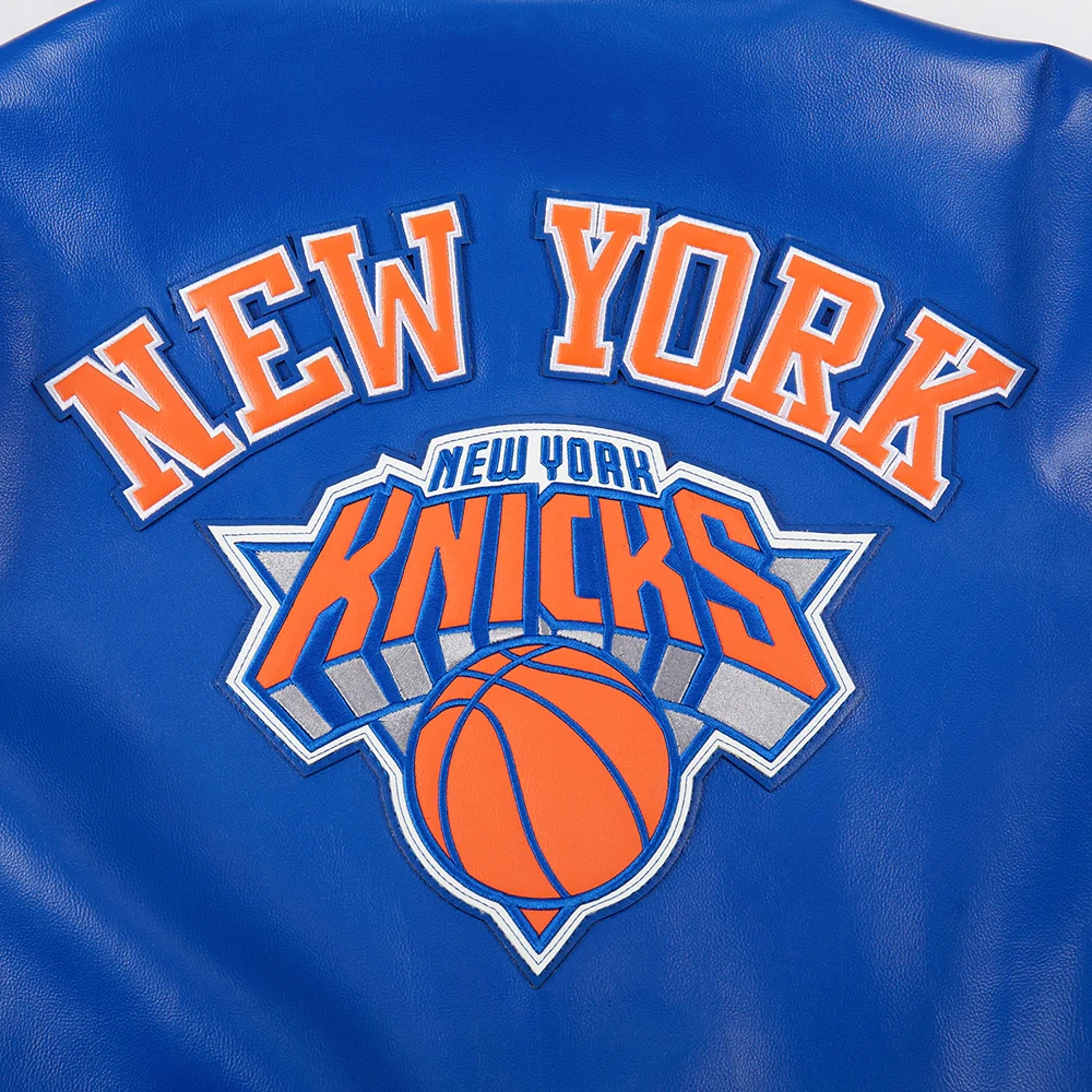 New York Knicks City Signature Blue Leather Varsity Jacket - Image 5