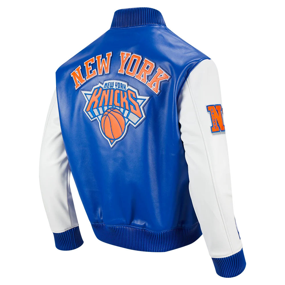 New York Knicks City Signature Blue Leather Varsity Jacket - Image 2