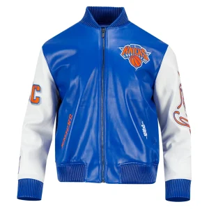 New York Knicks City Signature Blue Leather Varsity Jacket