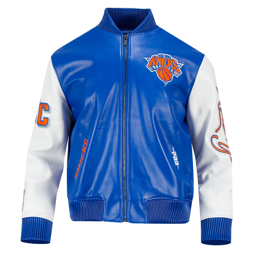 New York Knicks City Signature Blue Leather Varsity Jacket