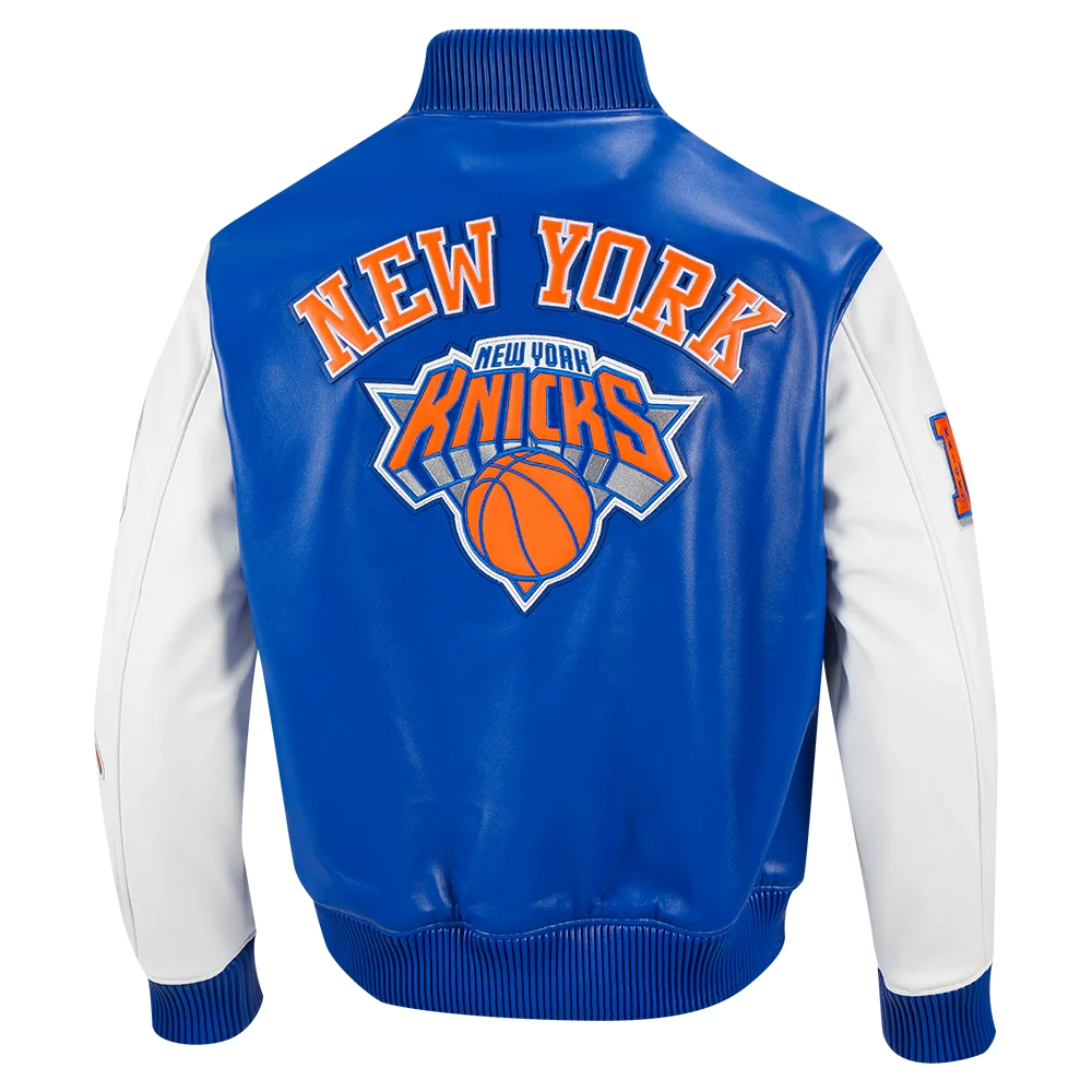 New York Knicks City Signature Blue Leather Varsity Jacket - Image 4