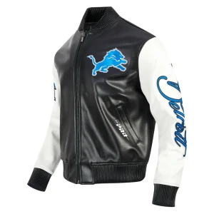 Alternative view of Detroit Lions City Signature Black Leather Varsity Jacket