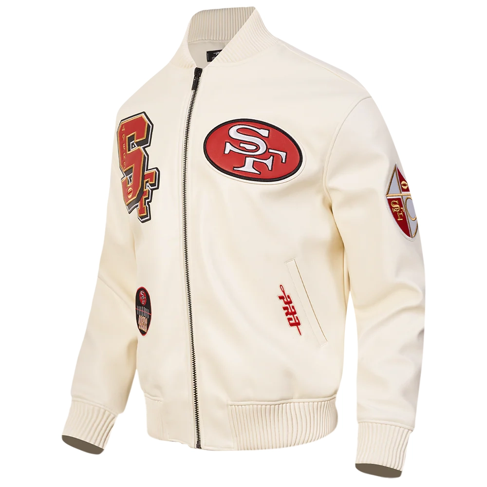 San Francisco 49ERS Best of Men’s White Leather Varsity Jacket - Image 3