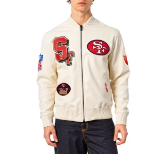San Francisco 49ERS Best of Men’s White Leather Varsity Jacket