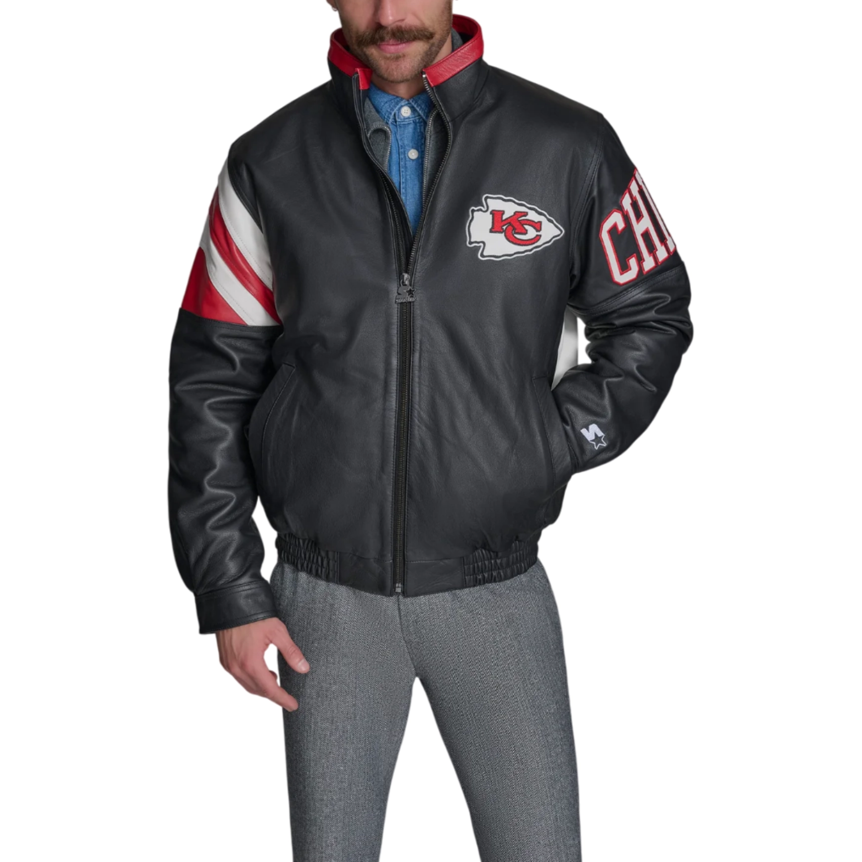 Men's Kansas City Chiefs Midfield Black Leather Jacket - Image 5