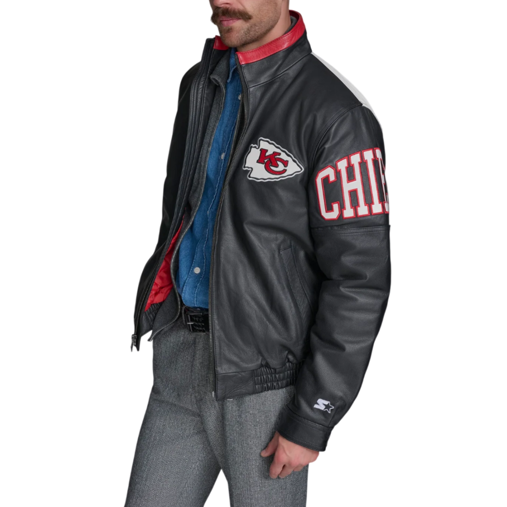 Men's Kansas City Chiefs Midfield Black Leather Jacket - Image 6