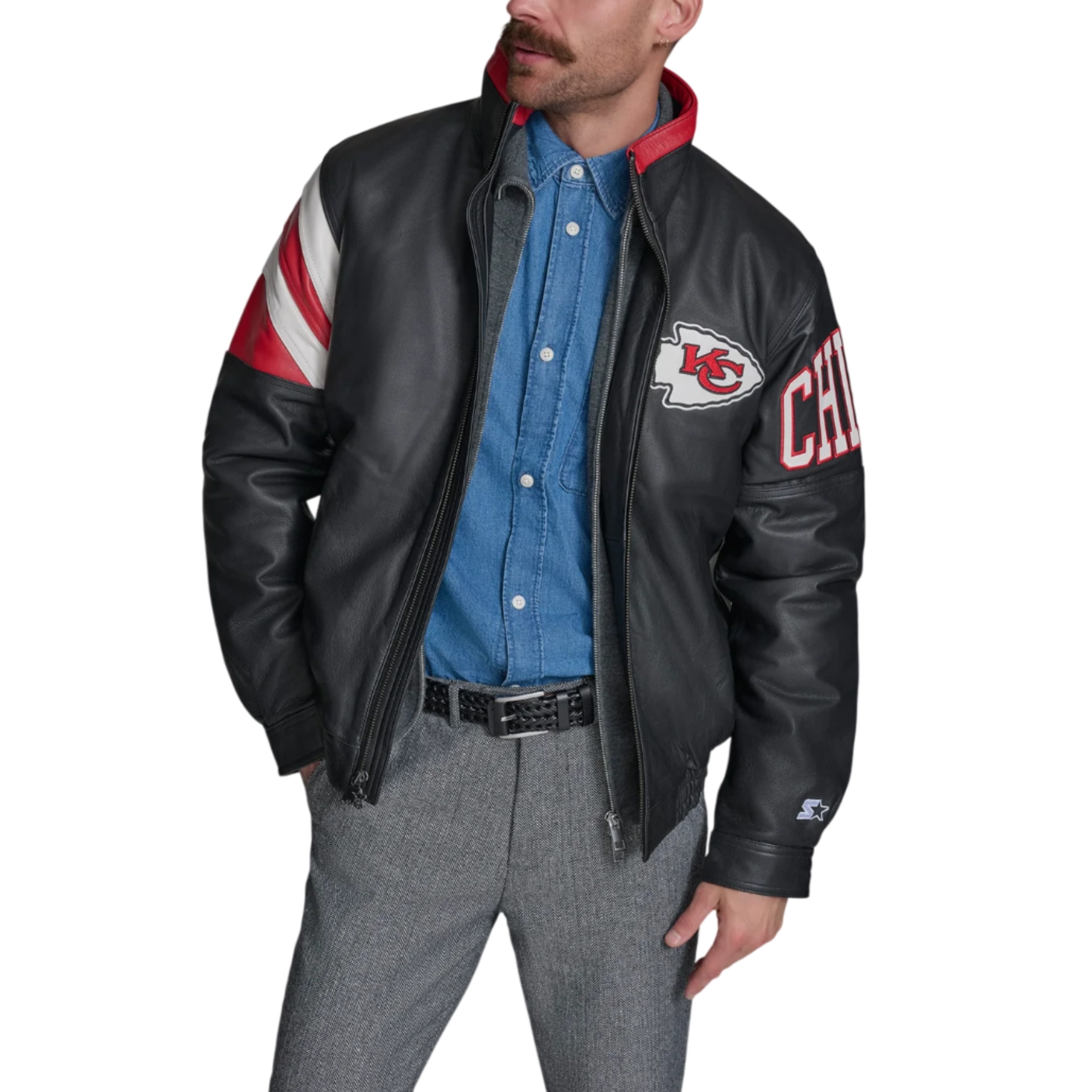 Men's Kansas City Chiefs Midfield Black Leather Jacket