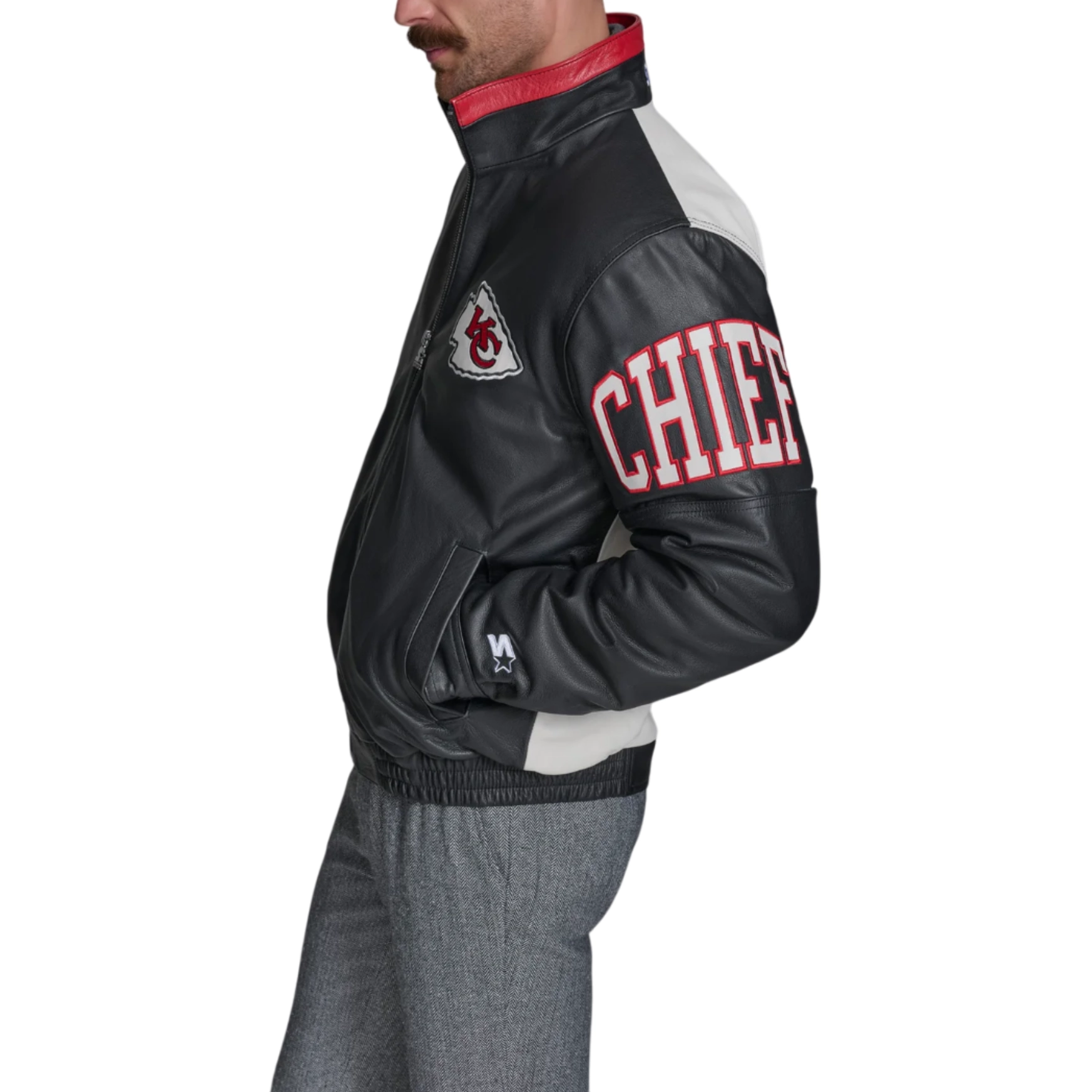 Men's Kansas City Chiefs Midfield Black Leather Jacket - Image 8