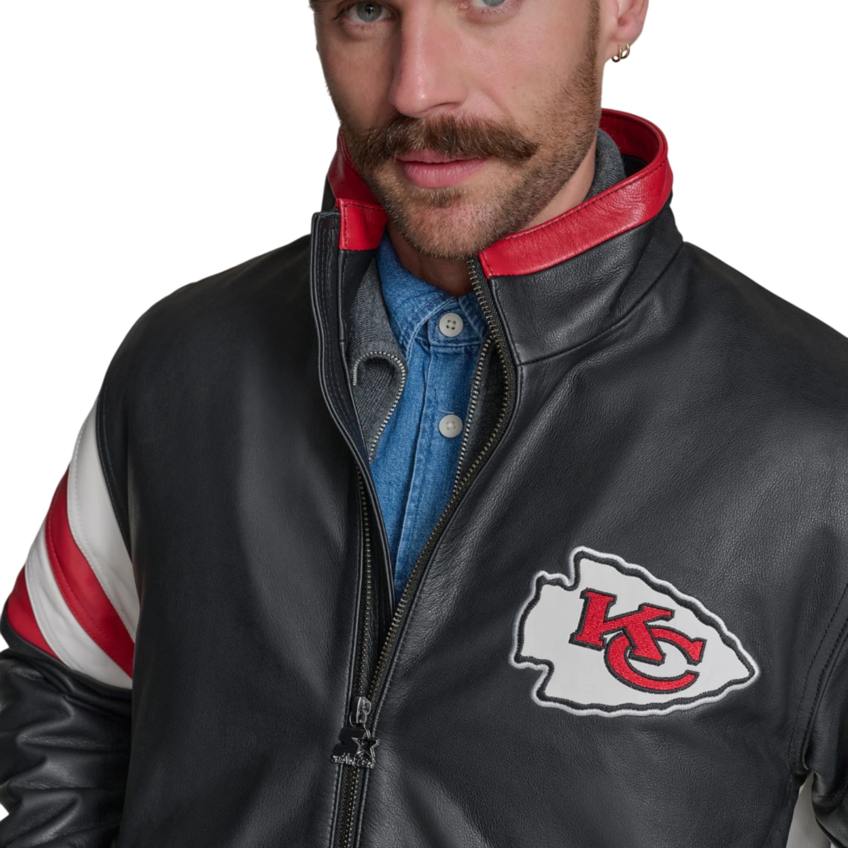Men's Kansas City Chiefs Midfield Black Leather Jacket - Image 9