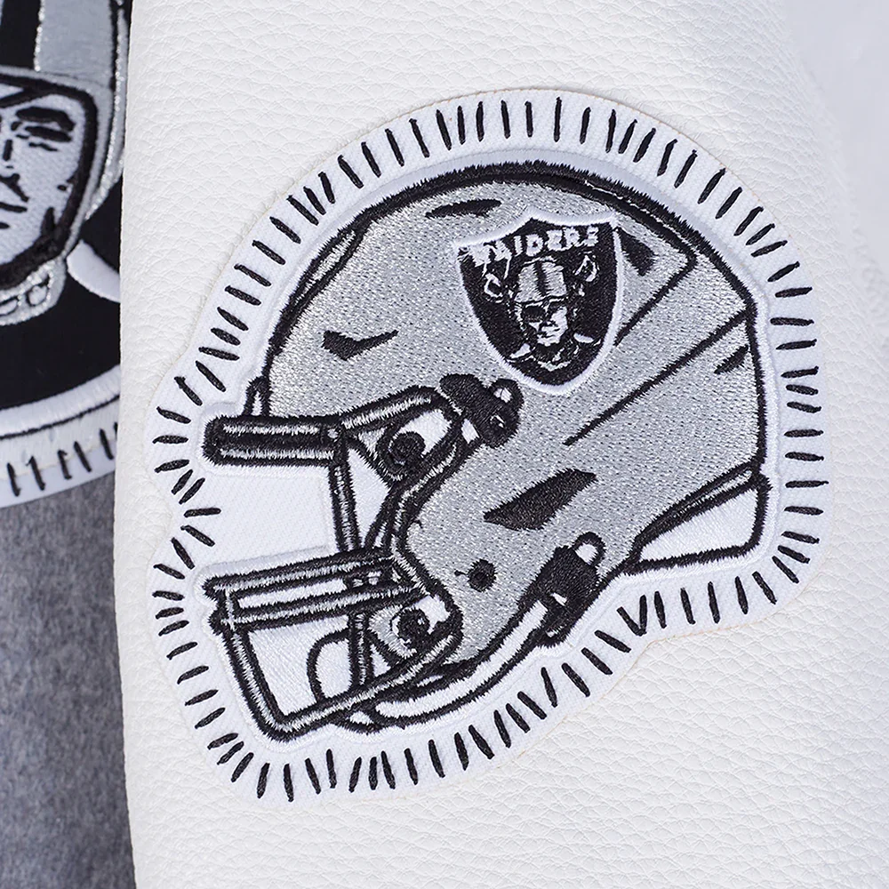 Las Vegas Raiders Diy Pick Stitch Grey Varsity Jacket - Image 5