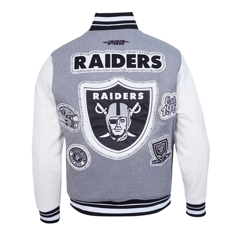 Las Vegas Raiders Diy Pick Stitch Grey Varsity Jacket - Image 4