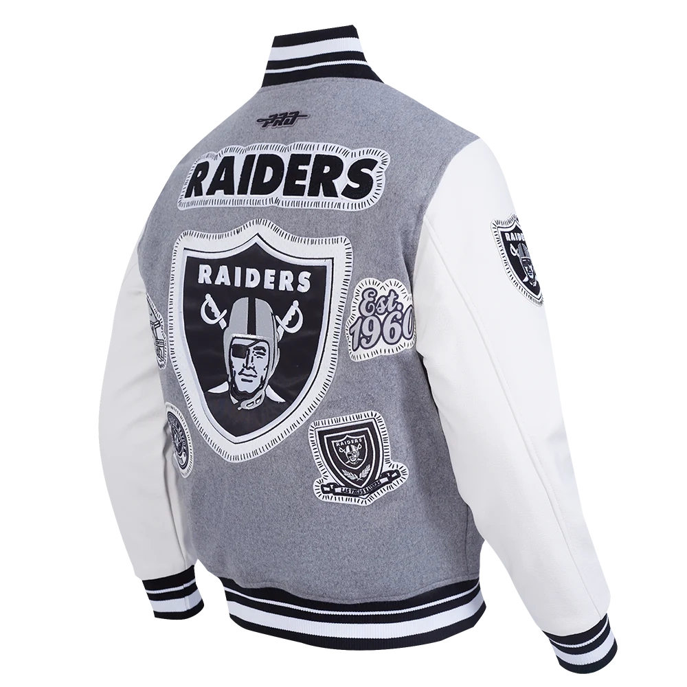 Las Vegas Raiders Diy Pick Stitch Grey Varsity Jacket - Image 3