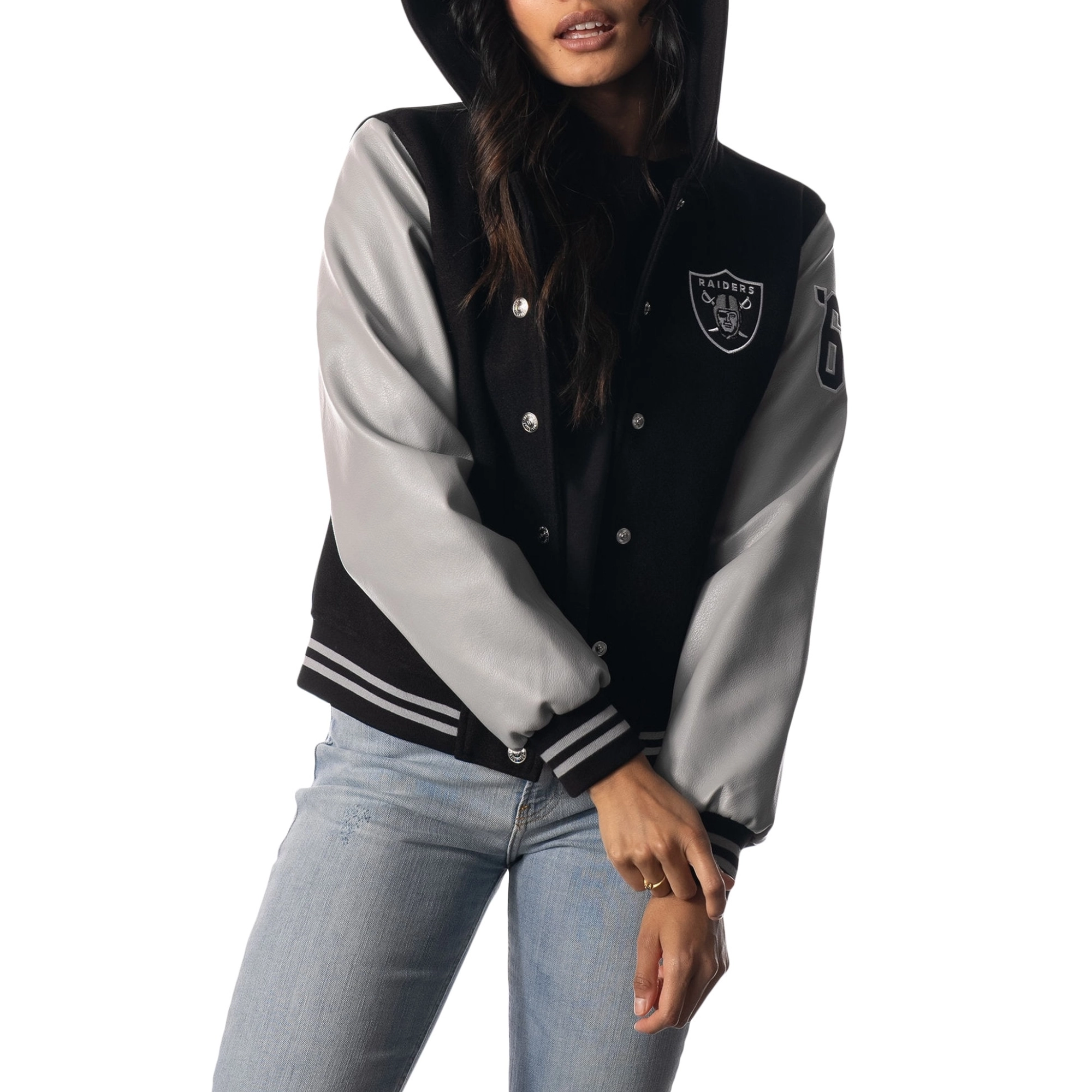 Las Vegas Raiders Women’s Sailor Hooded Varsity Jacket - Image 4