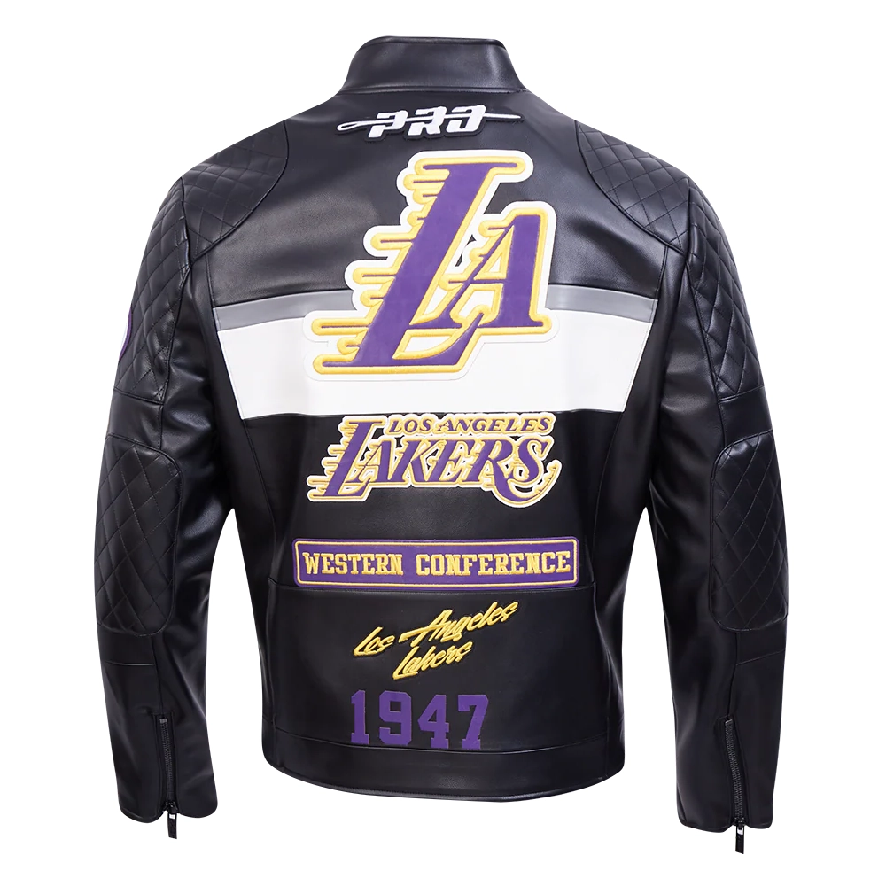 Los Angeles Lakers Men’s Moto Black Leather Jacket - Image 4