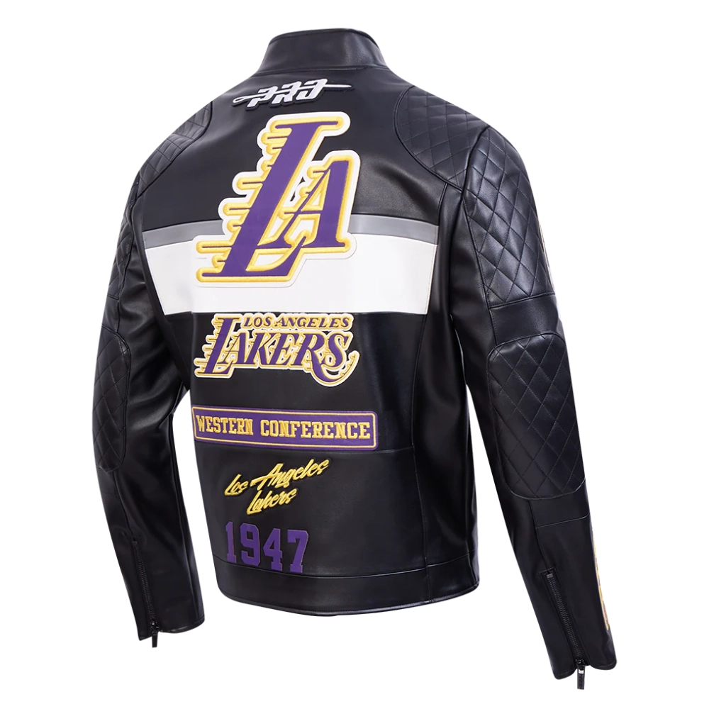 Los Angeles Lakers Men’s Moto Black Leather Jacket - Image 3