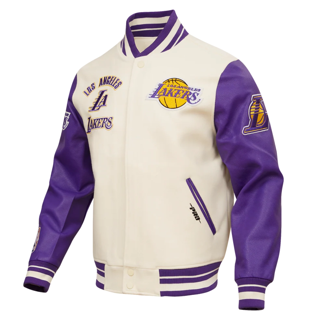 Los Angeles Lakers Retro Classic Wool & Leather Varsity Jacket - Image 3