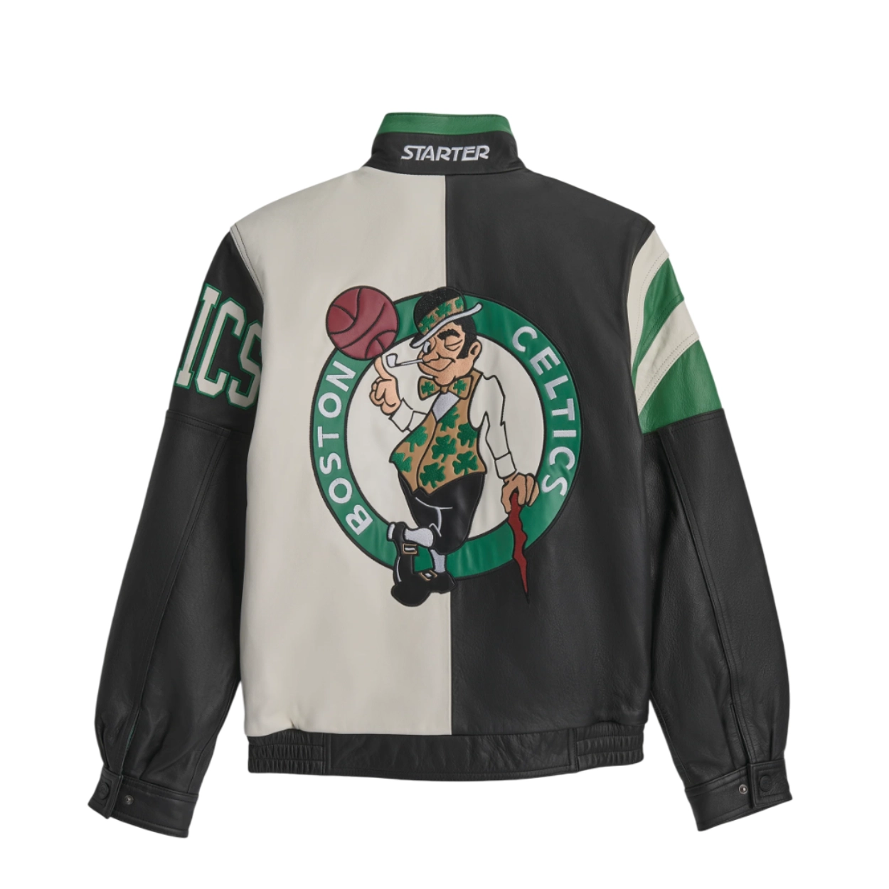 Men's Boston Celtics Midfield Black Leather Jacket - Image 2