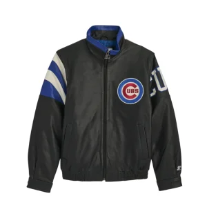 Men's Chicago Cubs Midfield Black Leather Jacket
