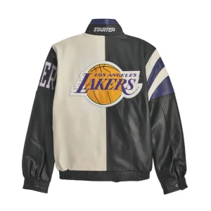 Alternative view of Men's Los Angeles Lakers Midfield Black Leather Jacket