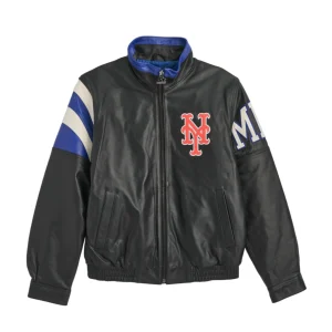 Men's New York Mets Midfield Black Leather Jacket