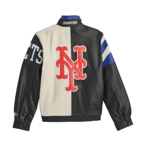Alternative view of Men's New York Mets Midfield Black Leather Jacket