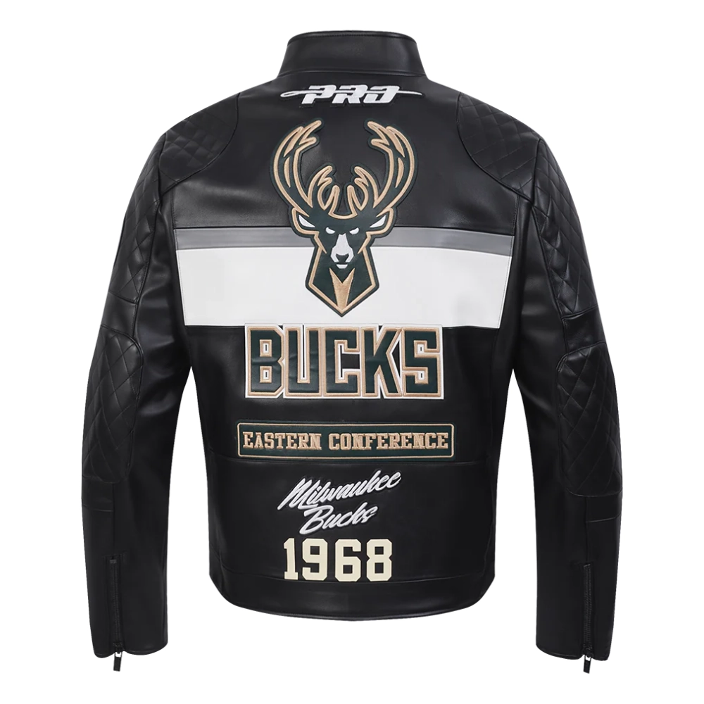 Milwaukee Bucks Men’s Moto Black Leather Jacket - Image 4
