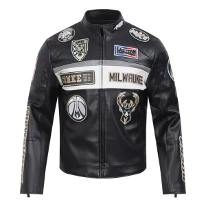 Milwaukee Bucks Men’s Moto Black Leather Jacket