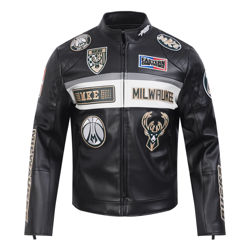 Milwaukee Bucks Men’s Moto Black Leather Jacket