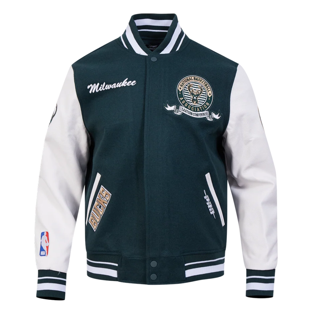 Milwaukee Bucks Team Badge Wool & Leather Jacket