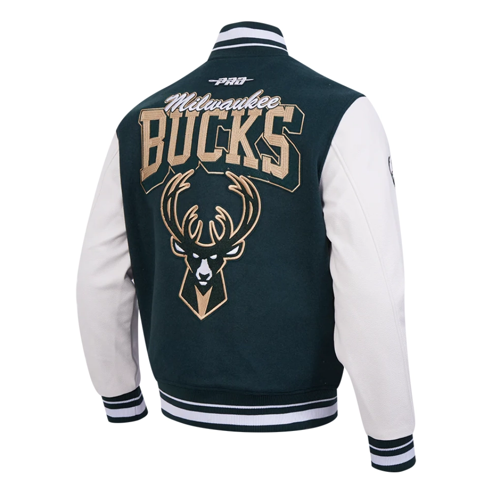 Milwaukee Bucks Team Badge Wool & Leather Jacket - Image 3