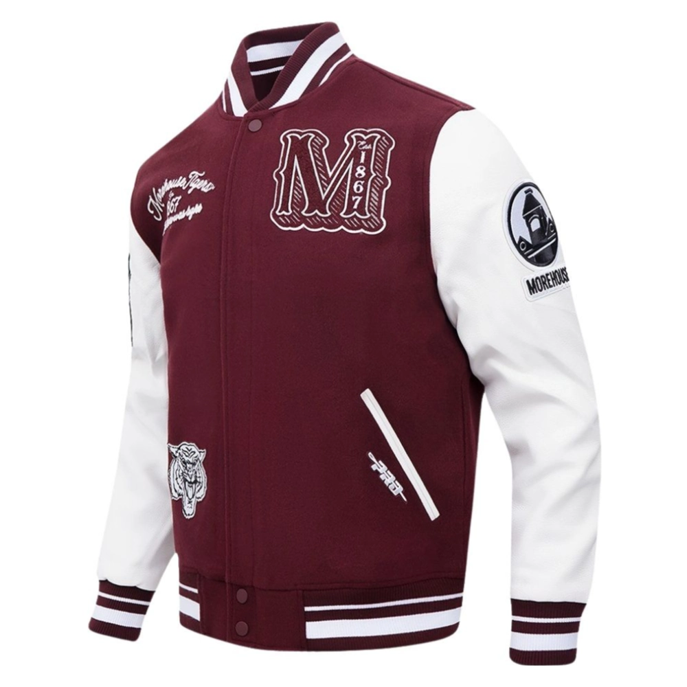 Morehouse Maroon Tigers Diy Pick Stitch Maroon Varsity Jacket - Image 2