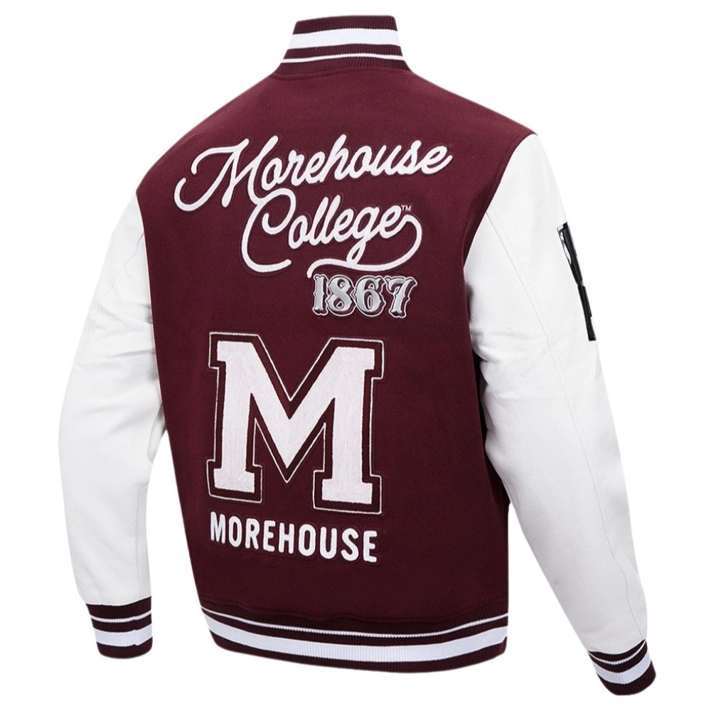 Morehouse Maroon Tigers Diy Pick Stitch Maroon Varsity Jacket - Image 3
