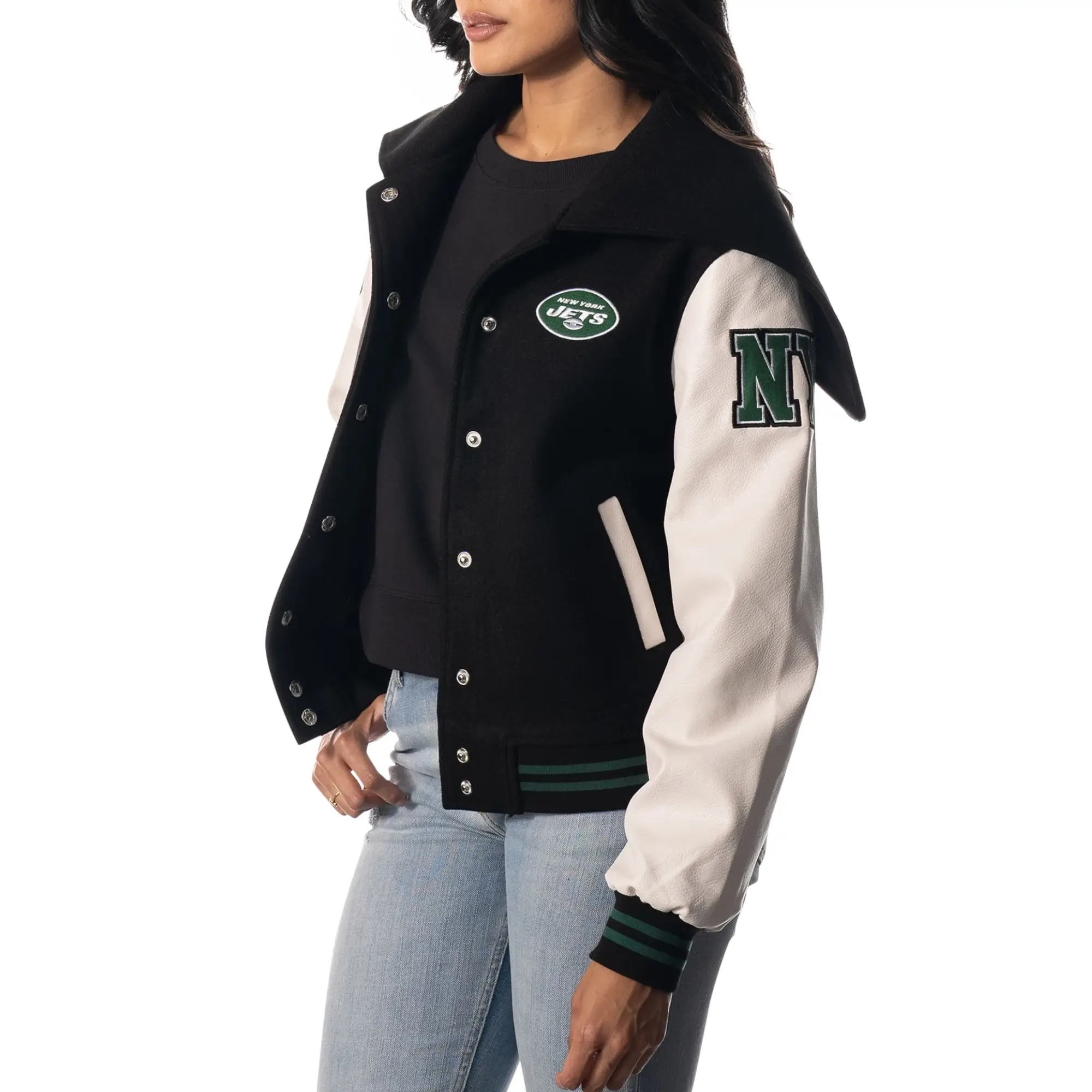 New York Jets Women’s Sailor Hooded Varsity Jacket - Image 3