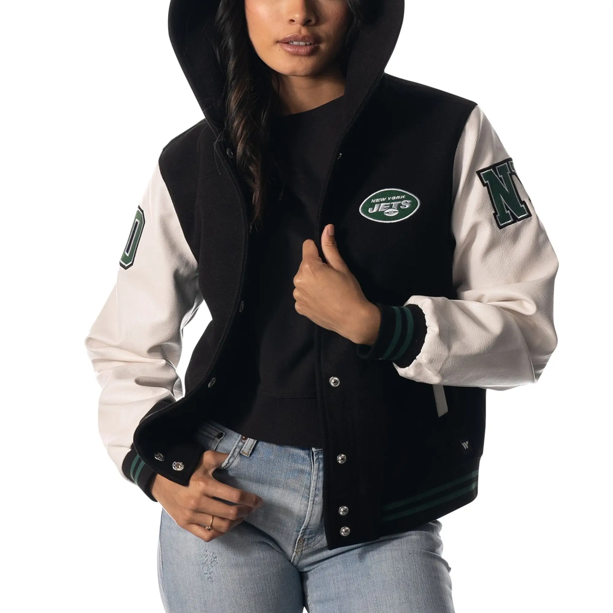 New York Jets Women’s Sailor Hooded Varsity Jacket - Image 4