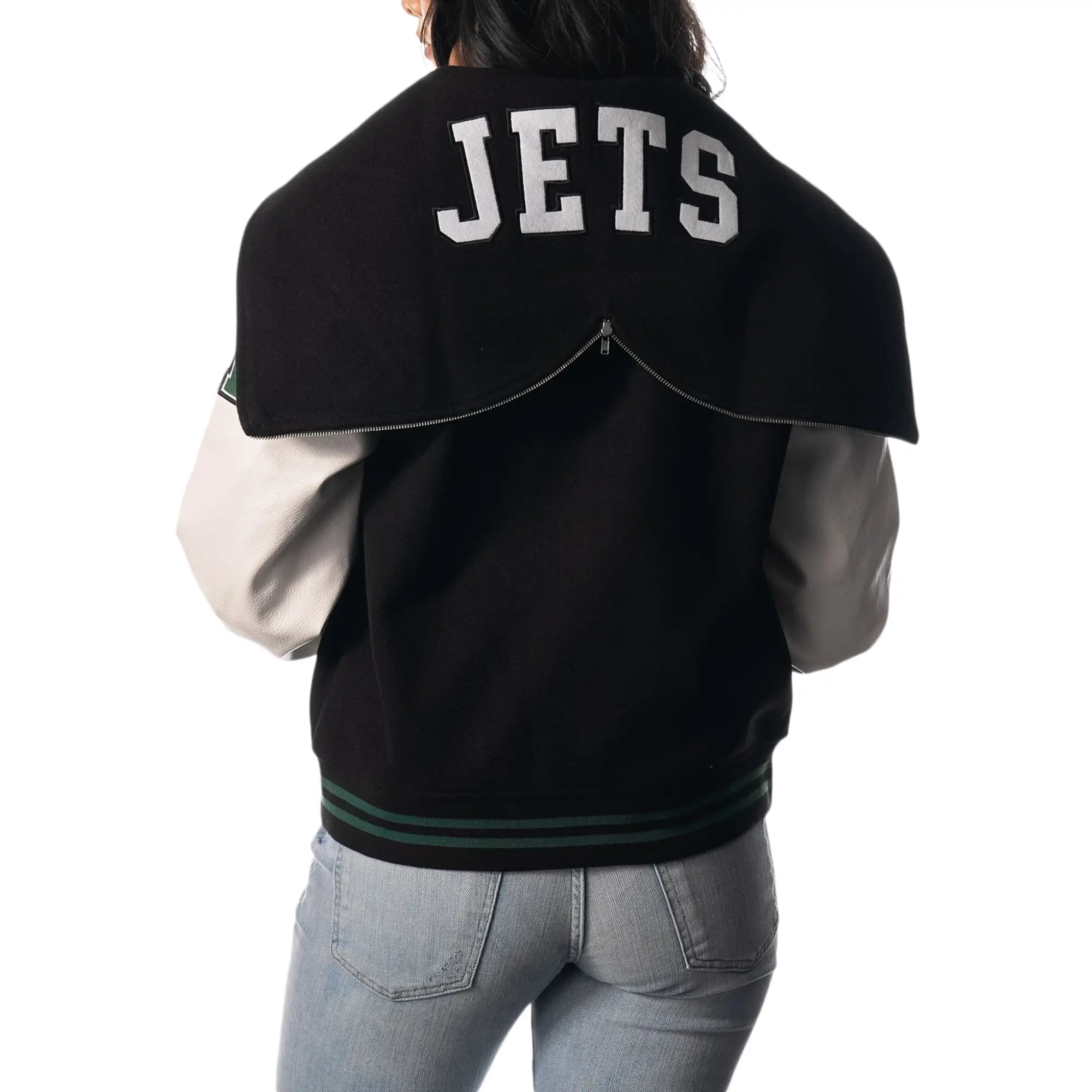 New York Jets Women’s Sailor Hooded Varsity Jacket - Image 2