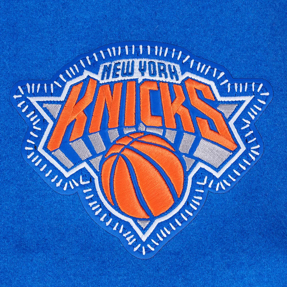 New York Knicks Diy Pick Stitch Blue Varsity Jacket - Image 9