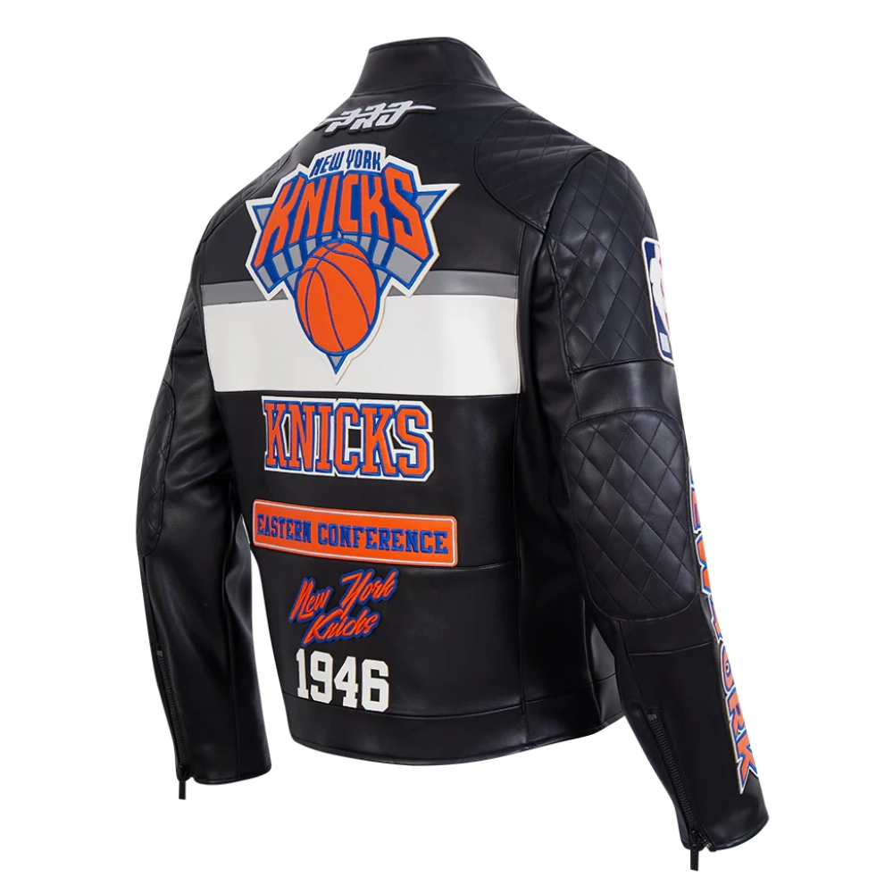 New York Knicks Men’s Moto Black Leather Jacket - Image 3