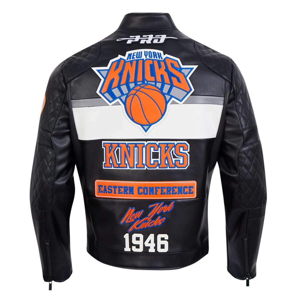 New York Knicks Men’s Moto Black Leather Jacket - Image 4