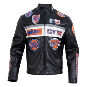 New York Knicks Men’s Moto Black Leather Jacket