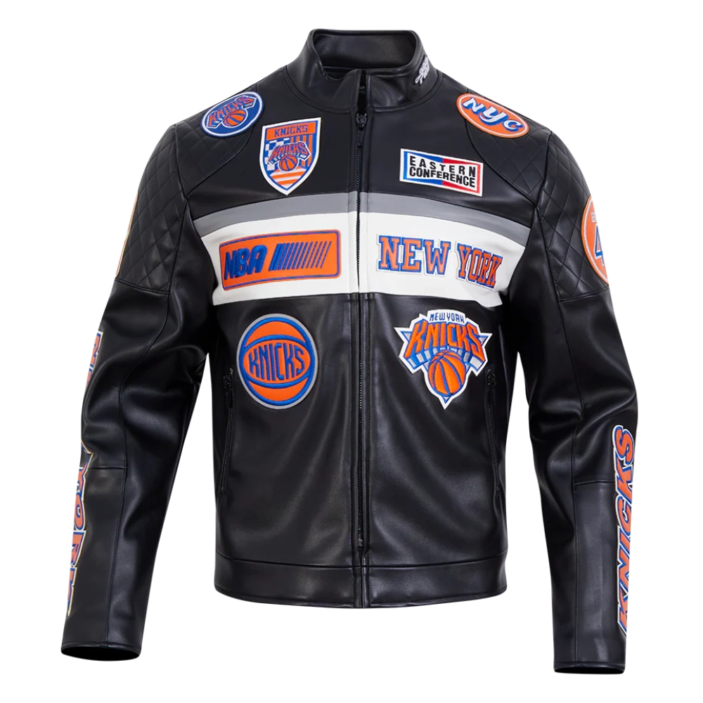New York Knicks Men’s Moto Black Leather Jacket