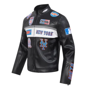 Alternative view of New York Mets Men’s Moto Black Leather Jacket