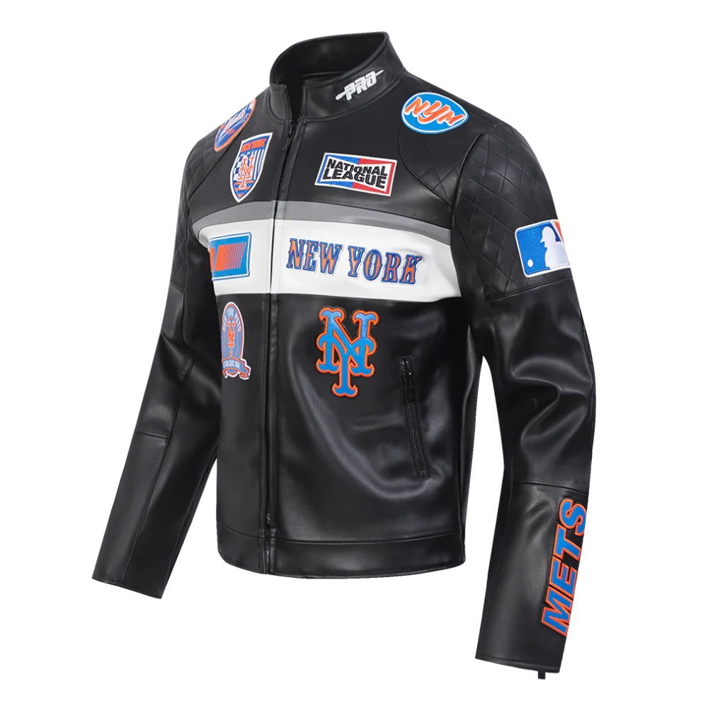 New York Mets Men’s Moto Black Leather Jacket - Image 2