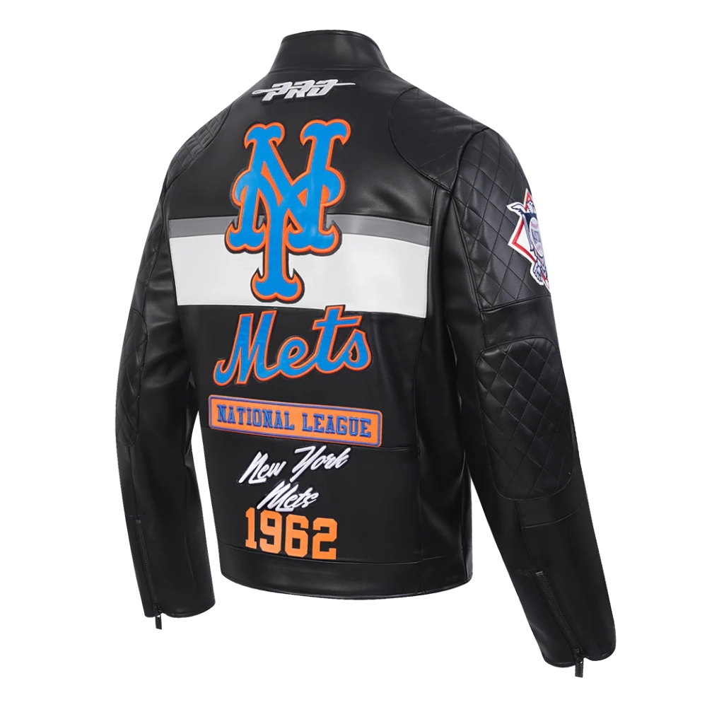 New York Mets Men’s Moto Black Leather Jacket - Image 3