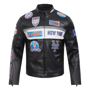 New York Mets Men’s Moto Black Leather Jacket