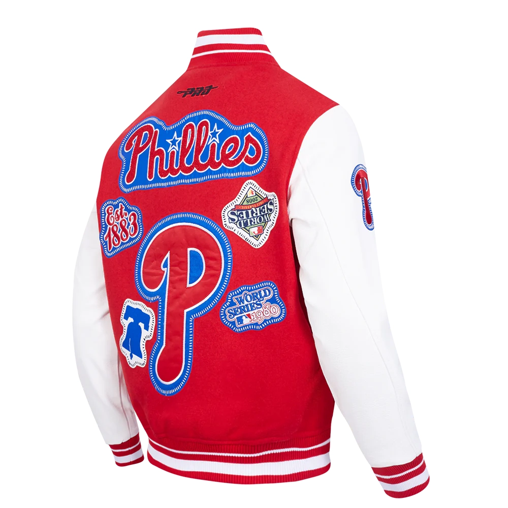 Philadelphia Phillies Diy Pick Stitch Red Varsity Jacket - Image 3